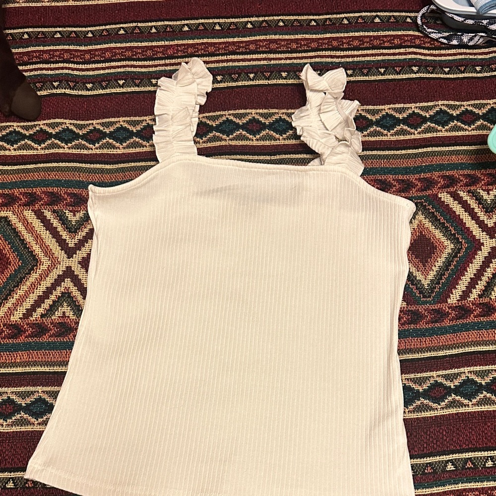 Listicle Ivory Ruffle Strap Tank Top